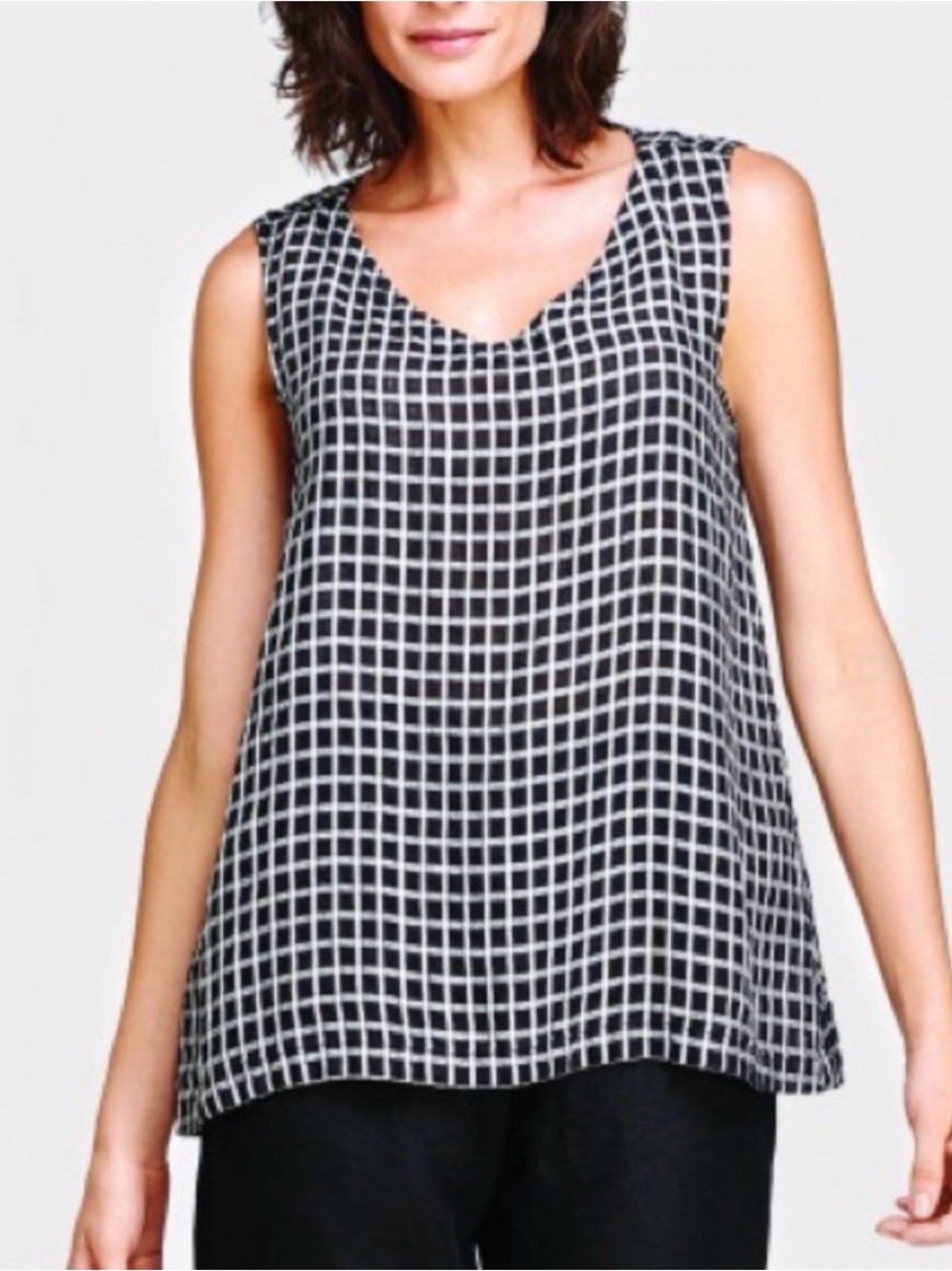 FLAX Women's Black/White Check Sleeveless V-Neck Tank Top Size S
